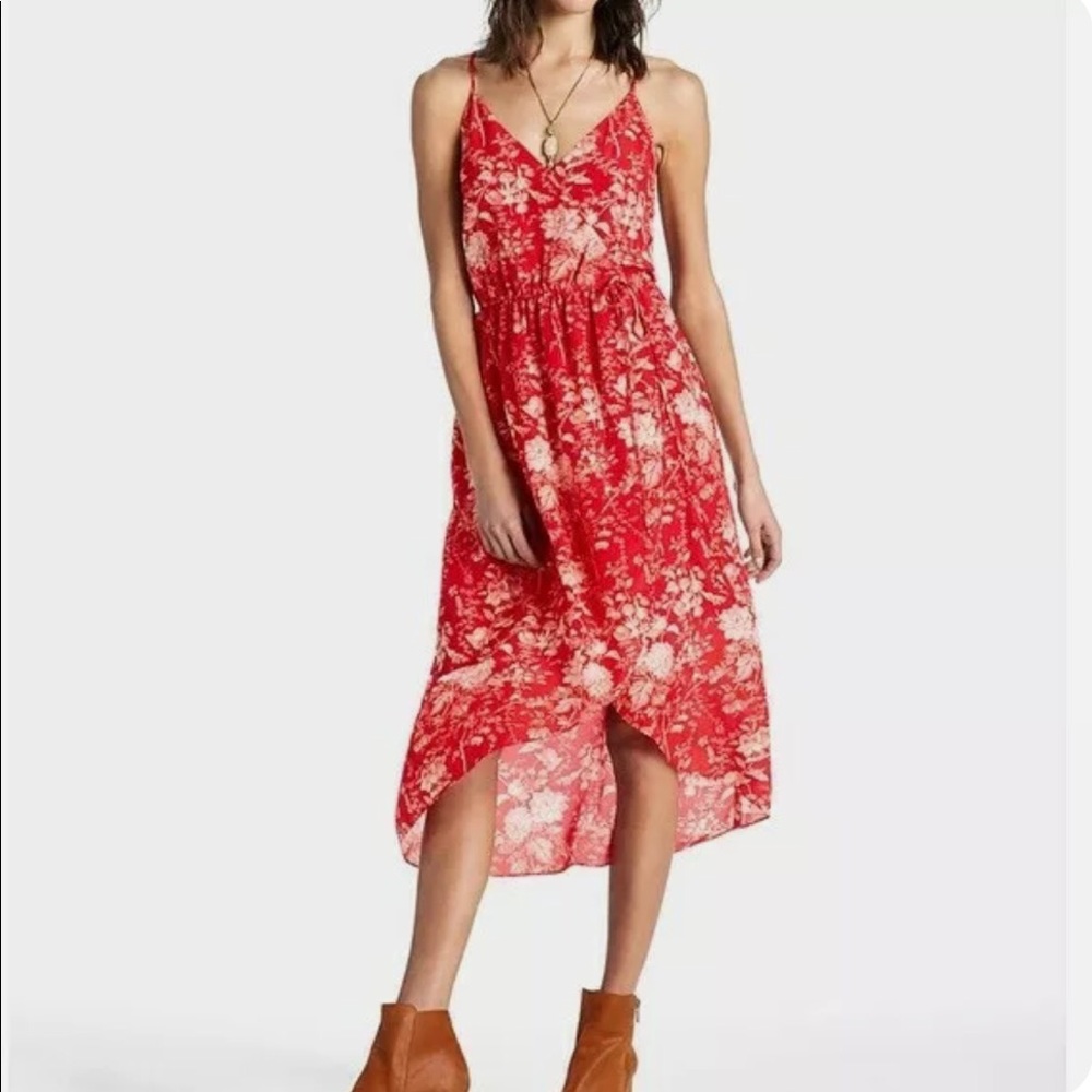 Lucky Brand red/cream floral high low dress M